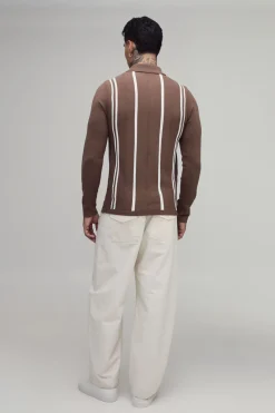 Polo À Manches Longues En Tricot À Rayures Coupe Regular Pour Homme Grand