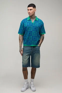 Polo Oversize Ample En Maille Tapisserie Crochet Pour Grand