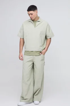 Polo oversize à coupe boxy en velours côtelé acid wash