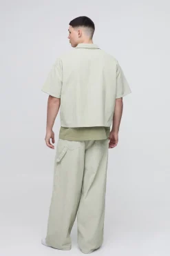 Polo oversize à coupe boxy en velours côtelé acid wash