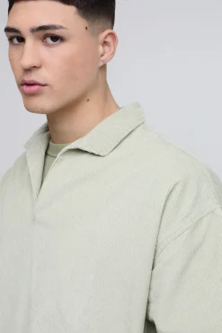 Polo oversize à coupe boxy en velours côtelé acid wash