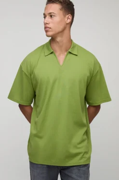 boohooMAN Polo oversize en interlock à col en V pour grandes tailles<Homme Polos|Tout Afficher