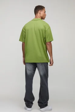 boohooMAN Polo oversize en interlock à col en V pour grandes tailles<Homme Polos|Tout Afficher