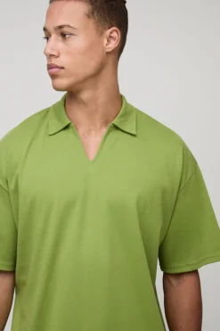 boohooMAN Polo oversize en interlock à col en V pour grandes tailles<Homme Polos|Tout Afficher
