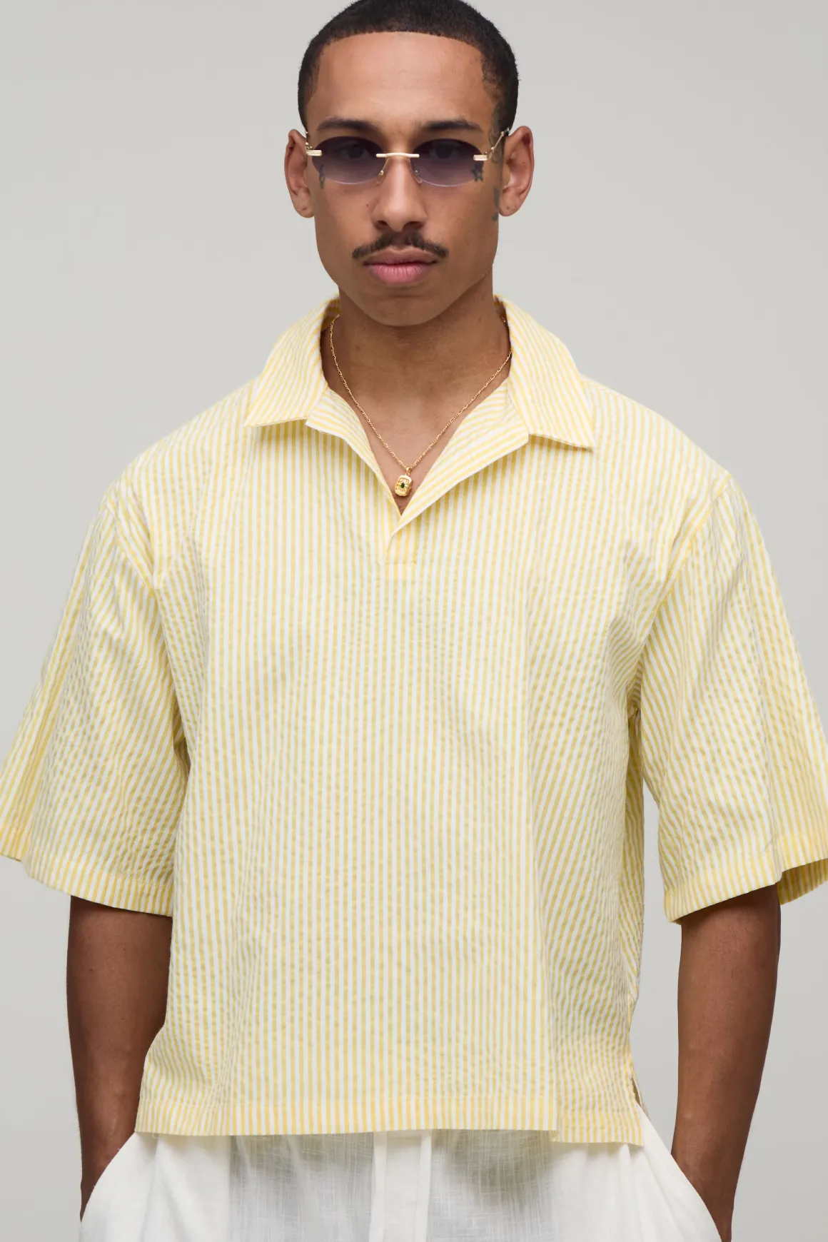 Polo Oversize À Manches Courtes En Popeline Rayée