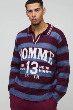 boohooMAN Polo oversize rayé à col V<Homme Polos|Maille