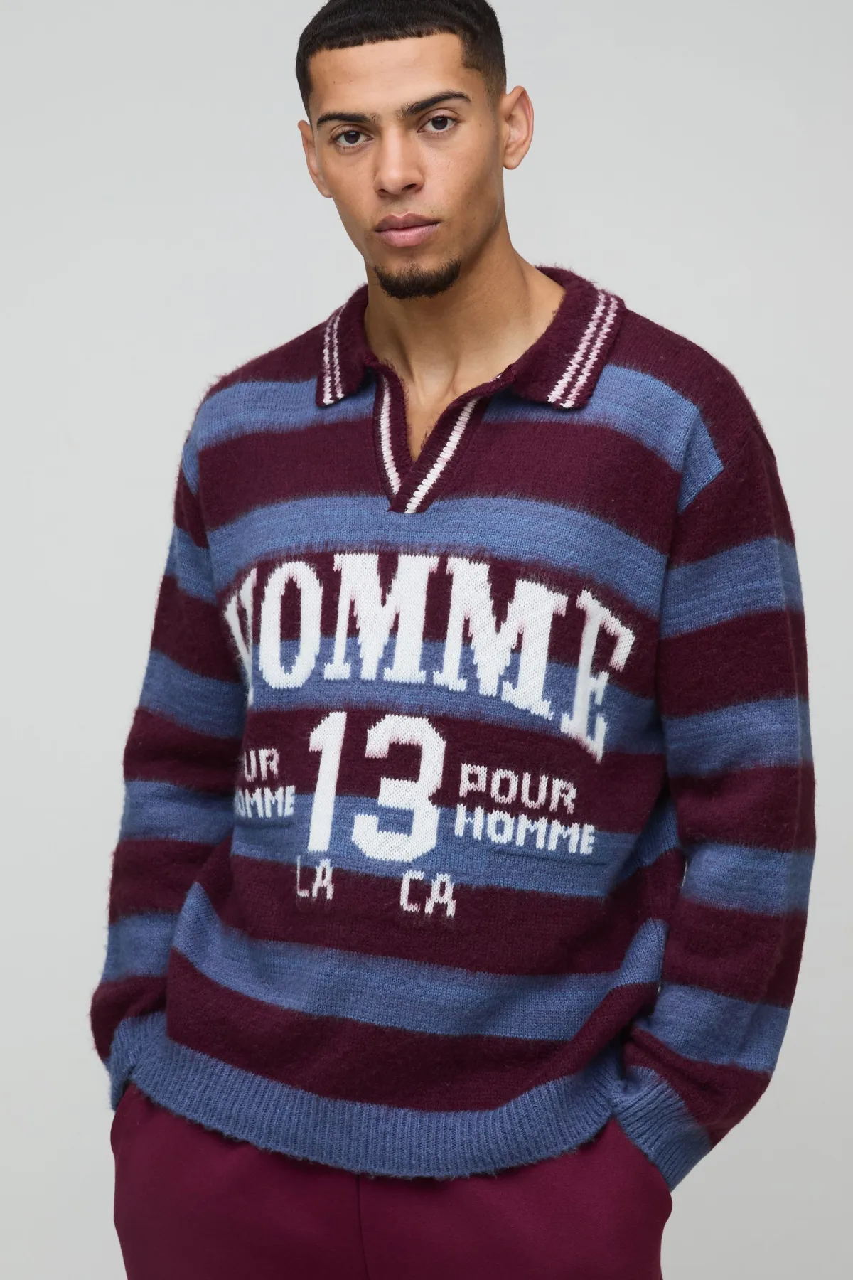 boohooMAN Polo oversize rayé à col V<Homme Polos|Maille