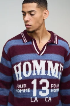 boohooMAN Polo oversize rayé à col V<Homme Polos|Maille