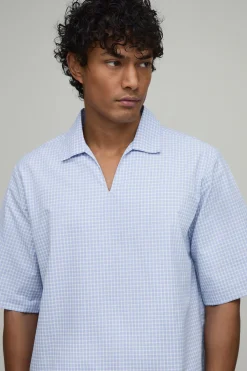 boohooMAN Polo Popeline À Carreaux Col V Coupe Ample Oversize<Homme Polos