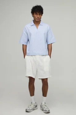 boohooMAN Polo Popeline À Carreaux Col V Coupe Ample Oversize<Homme Polos