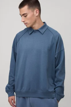 boohooMAN Polo premium oversize sans patte, en interlock, à manches raglan<Homme Polos