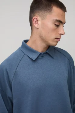 boohooMAN Polo premium oversize sans patte, en interlock, à manches raglan<Homme Polos