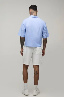 Polo Rayé En Popeline À Col V Coupe Ample Oversize Pour Homme Grand