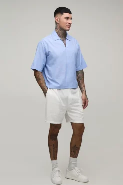 Polo Rayé En Popeline À Col V Coupe Ample Oversize Pour Homme Grand