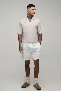 boohooMAN Polo Rayé Popeline Col V Boxy Oversize Tall<Homme Polos|Tout Afficher