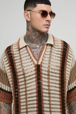 boohooMAN Polo à rayures boxy oversize en maille ouverte pour grande taille<Homme Polos|Tout Afficher
