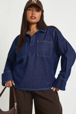 Polo Rugby à Col en Denim Grande Taille