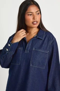 Polo Rugby à Col en Denim Grande Taille