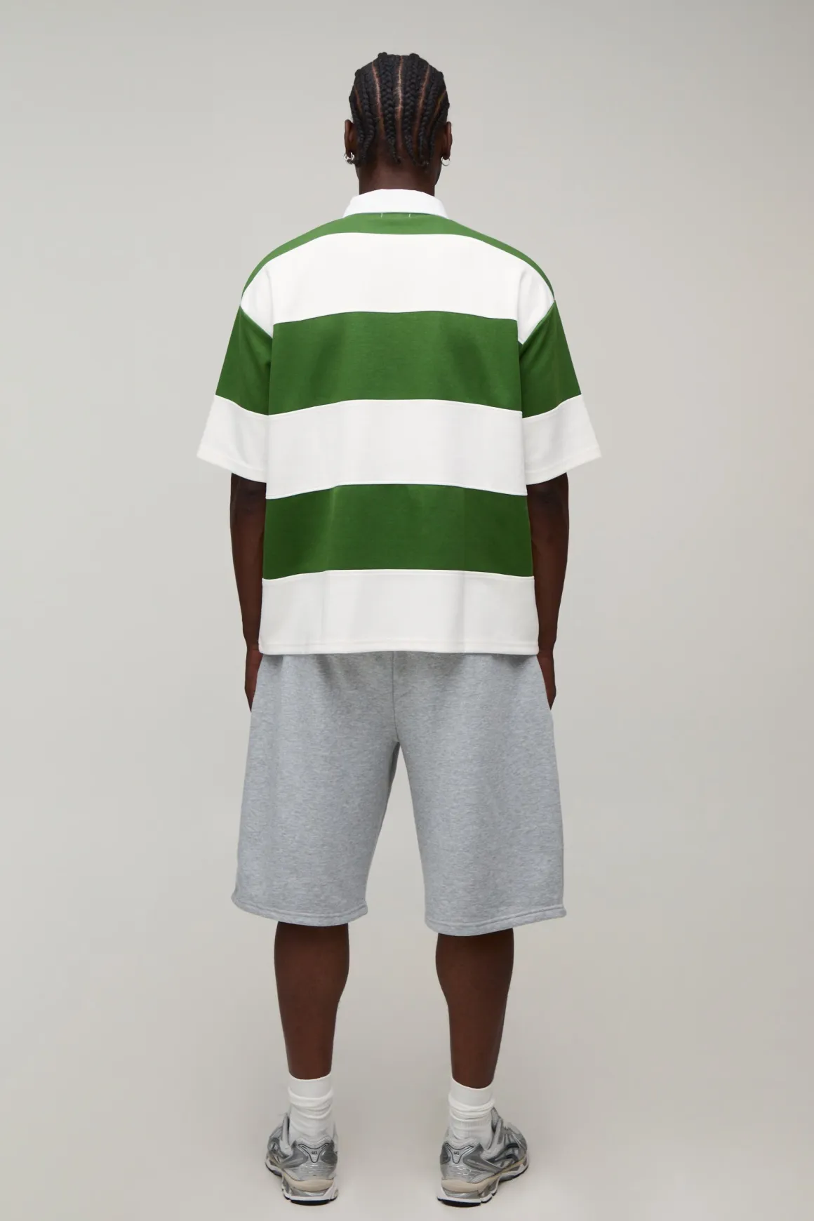 Polo Rugby Grande Taille Coupe Ample Boxy Manches Mi-longues Jersey Interlock À Rayures Appliquées
