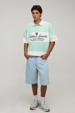 Polo Rugby Interlock Brodé À Manches Mi-longues Coupe Oversize