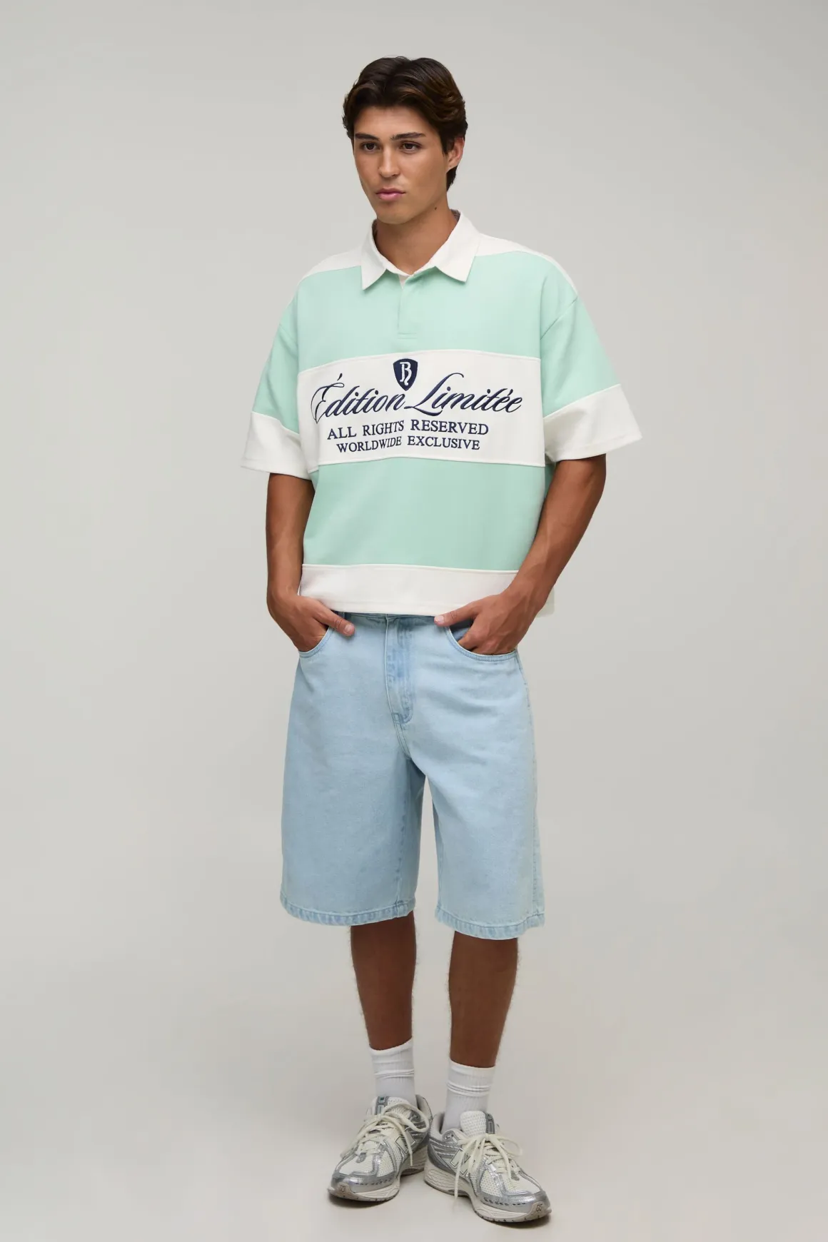 Polo Rugby Interlock Brodé À Manches Mi-longues Coupe Oversize