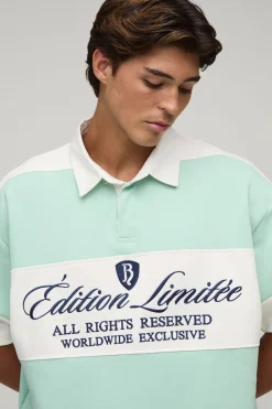 Polo Rugby Interlock Brodé À Manches Mi-longues Coupe Oversize