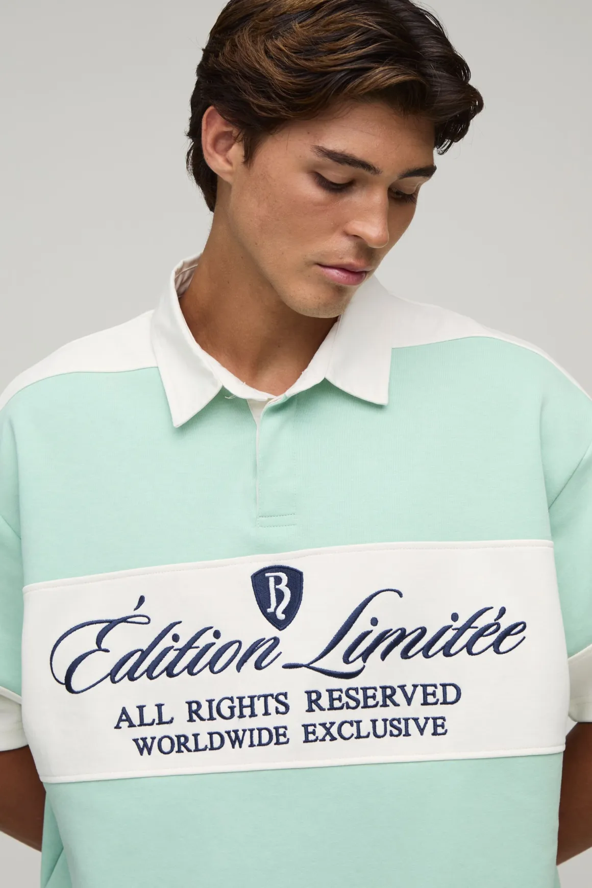 Polo Rugby Interlock Brodé À Manches Mi-longues Coupe Oversize