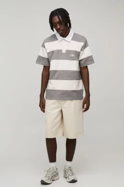 boohooMAN Polo Rugby À Manches Courtes Coupe Regular Avec Rayures Brodées<Homme Polos|Tout Afficher