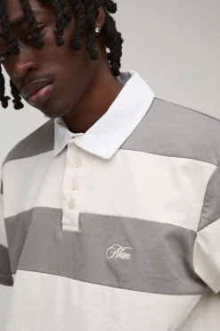 boohooMAN Polo Rugby À Manches Courtes Coupe Regular Avec Rayures Brodées<Homme Polos|Tout Afficher