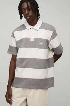 boohooMAN Polo Rugby À Manches Courtes Coupe Regular Avec Rayures Brodées<Homme Polos|Tout Afficher