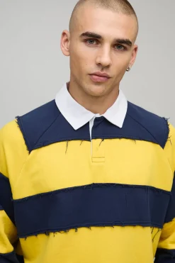 boohooMAN Polo Rugby Manches Longues Oversize Rétréci Vieilli<Homme Polos