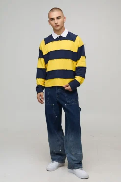 boohooMAN Polo Rugby Manches Longues Oversize Rétréci Vieilli<Homme Polos
