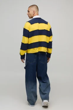 boohooMAN Polo Rugby Manches Longues Oversize Rétréci Vieilli<Homme Polos