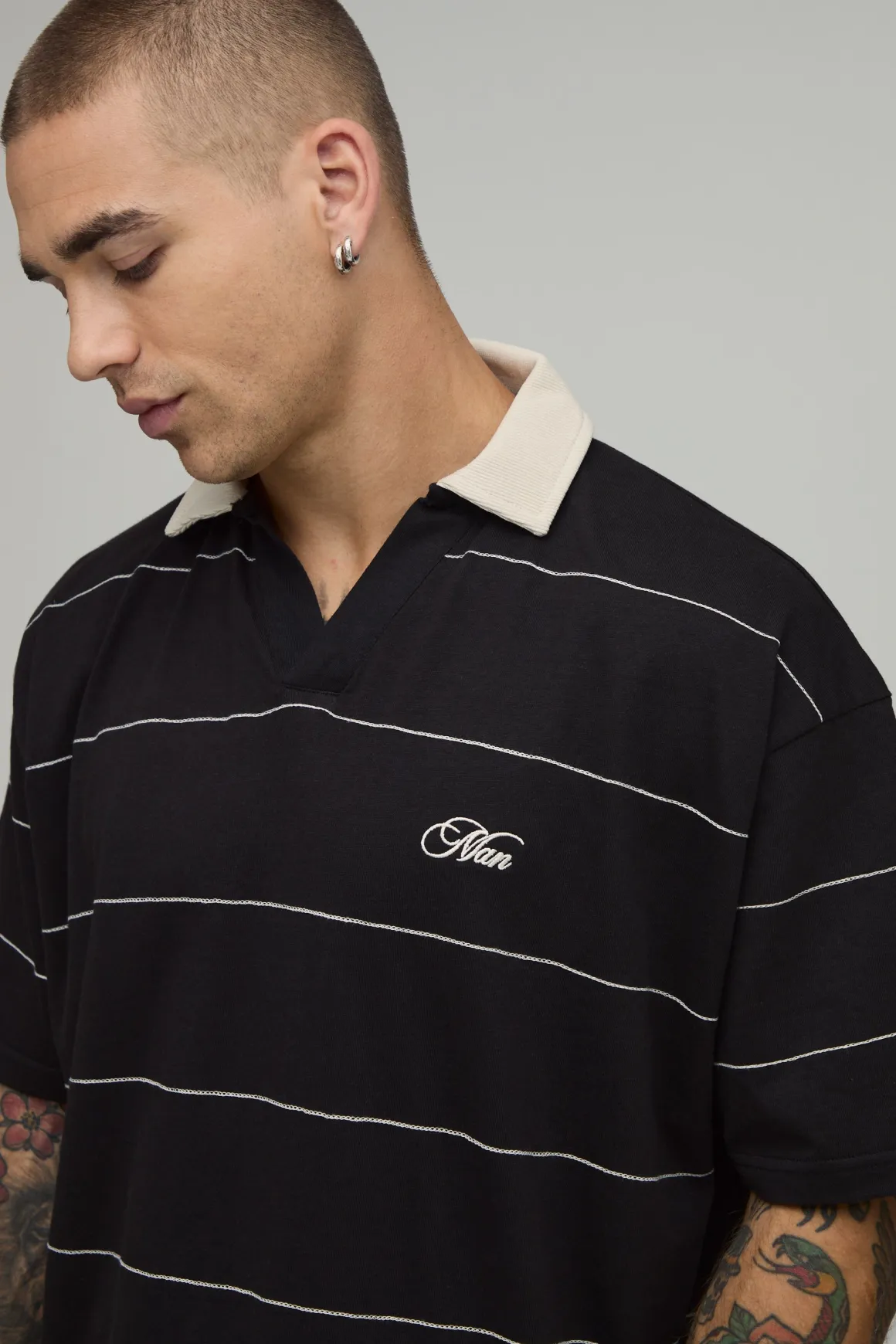 Polo Rugby Oversize Ample Broderie Chaînette Script Man