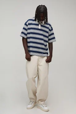 boohooMAN Polo Rugby Oversize Ample Homme Sport À Rayures Brodées<Homme Polos
