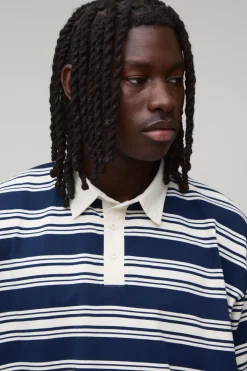 boohooMAN Polo Rugby Oversize Ample Homme Sport À Rayures Brodées<Homme Polos