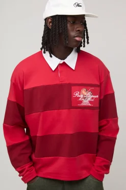 boohooMAN Polo Rugby Oversize Boxy à Imprimé Cœurs<Homme Polos