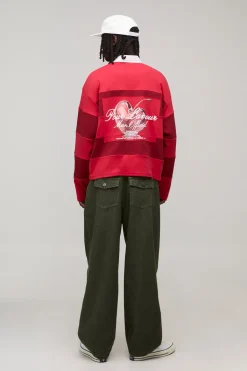 boohooMAN Polo Rugby Oversize Boxy à Imprimé Cœurs<Homme Polos