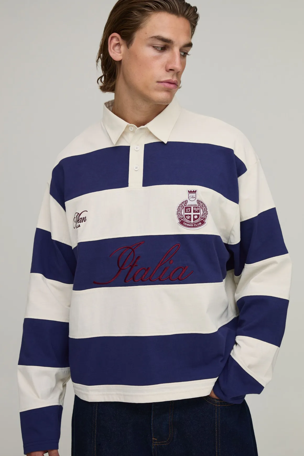 Polo Rugby Oversize Coupe Boxy À Manches Longues Rayures Italia