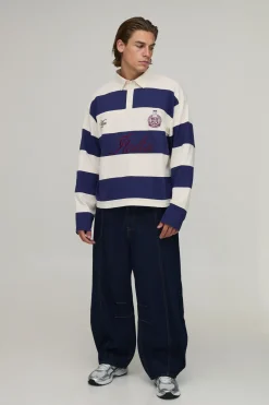 Polo Rugby Oversize Coupe Boxy À Manches Longues Rayures Italia