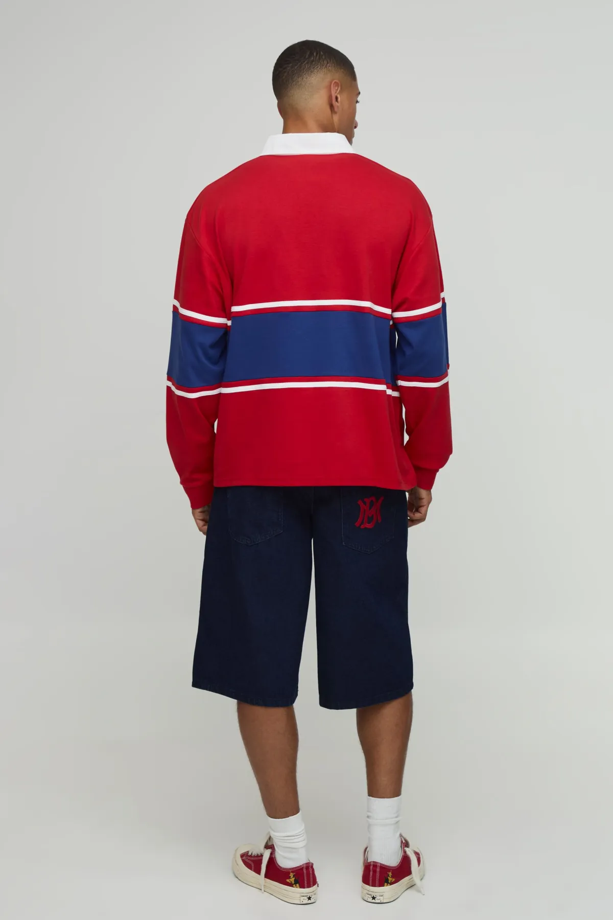 boohooMAN Polo Rugby Oversize En Interlock Avec Appliqués Et Empiècements Contrastés<Homme Polos