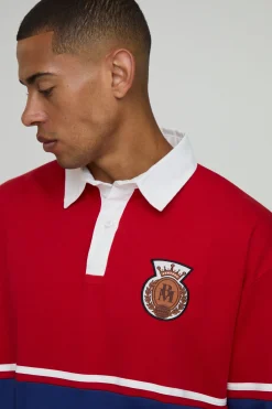 boohooMAN Polo Rugby Oversize En Interlock Avec Appliqués Et Empiècements Contrastés<Homme Polos