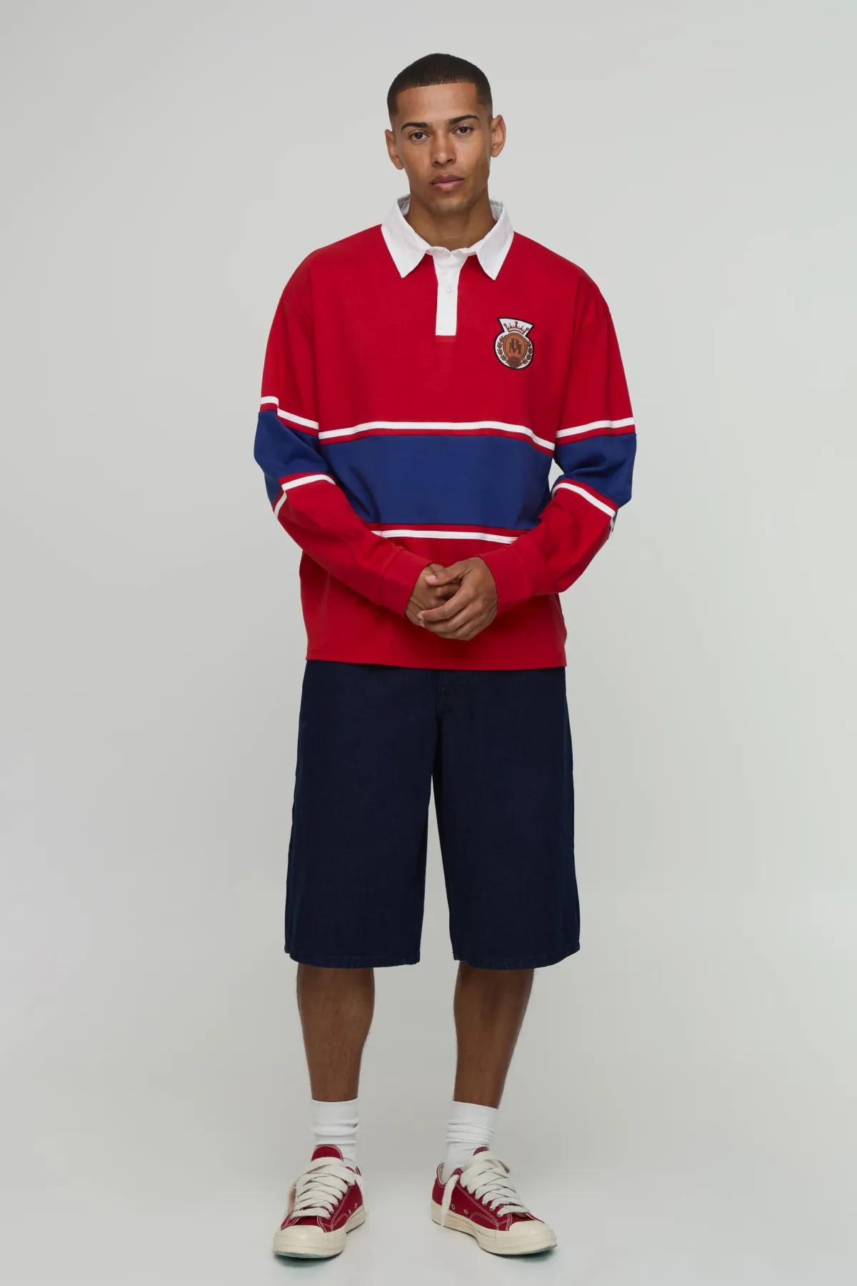 boohooMAN Polo Rugby Oversize En Interlock Avec Appliqués Et Empiècements Contrastés<Homme Polos