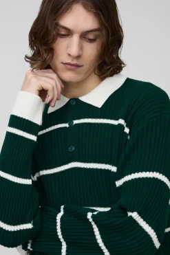 Polo rugby oversize tricoté à rayures pour grande taille