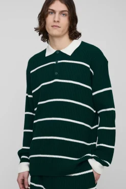 Polo rugby oversize tricoté à rayures pour grande taille