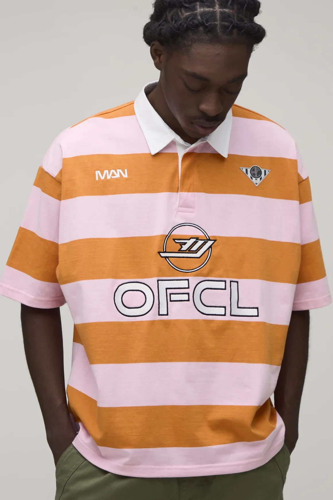Polo Rugby Rayé Brodé Oversize Coupe Boxy Homme Sport