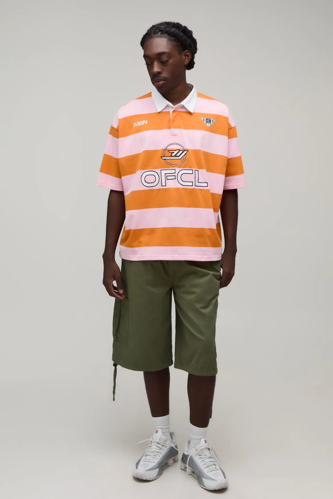 Polo Rugby Rayé Brodé Oversize Coupe Boxy Homme Sport