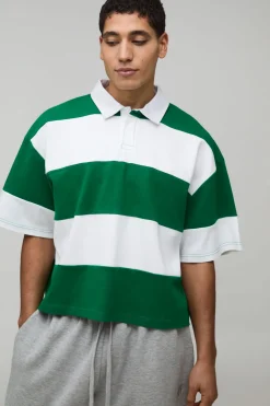 Polo Rugby Rayé Interlock Manches Courtes Coupe Rétrécie Oversize