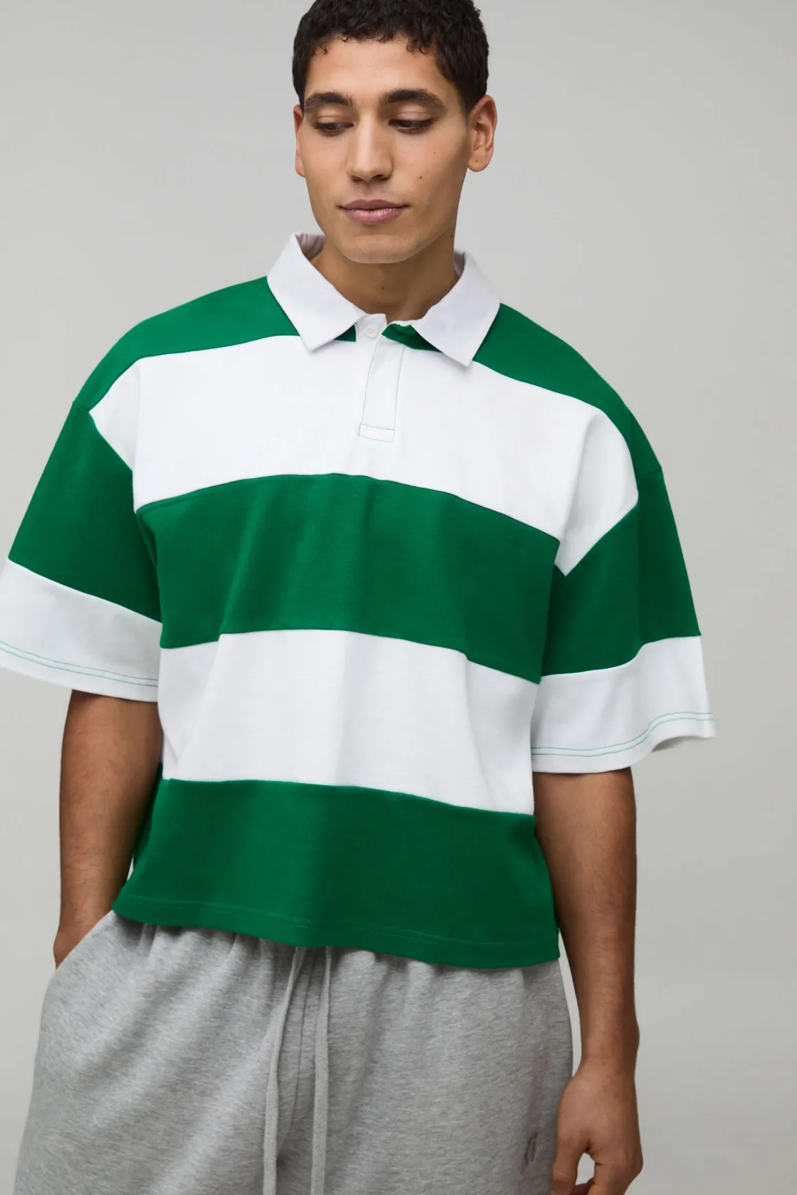 Polo Rugby Rayé Interlock Manches Courtes Coupe Rétrécie Oversize