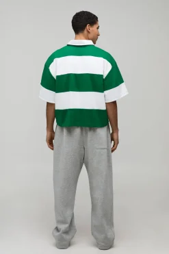Polo Rugby Rayé Interlock Manches Courtes Coupe Rétrécie Oversize